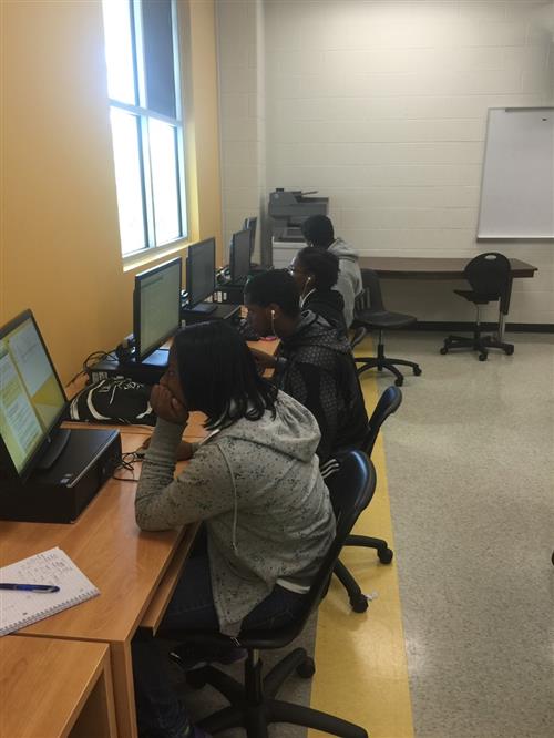 Students working on homework in King Media Center  